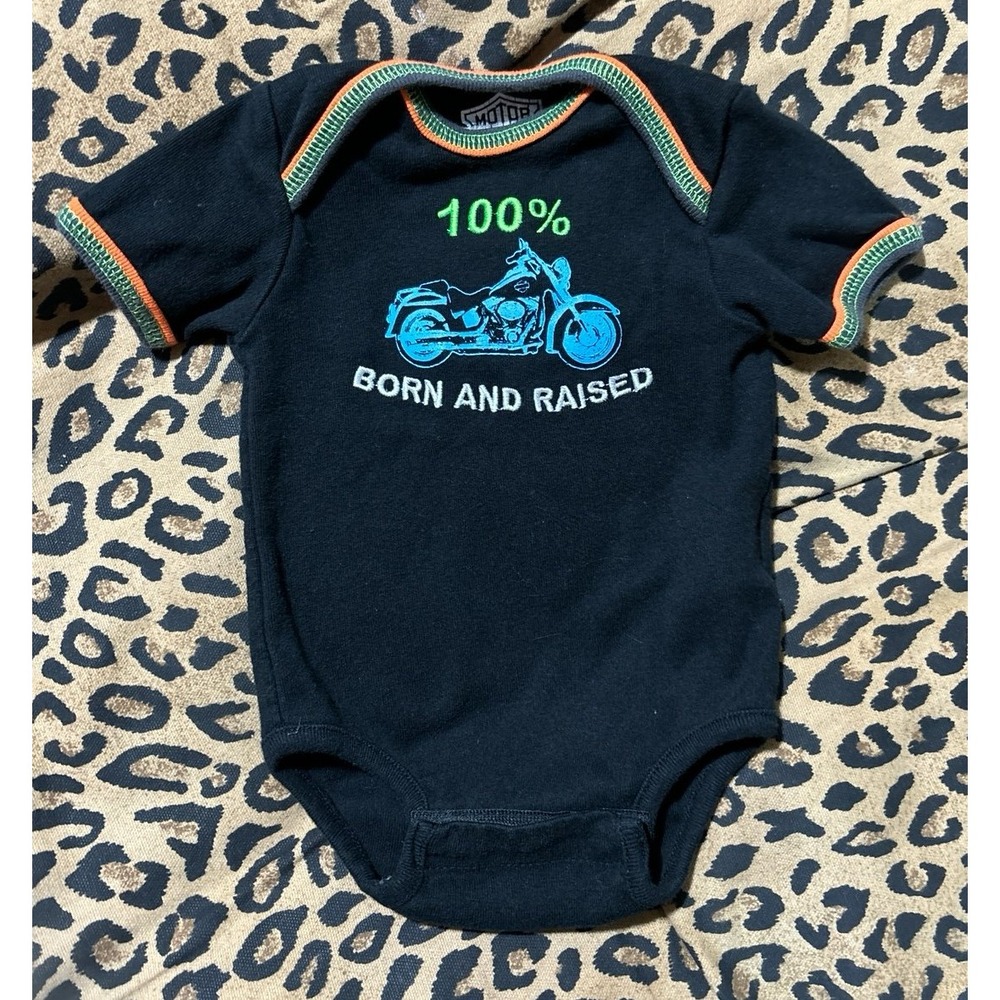Harley Davidson 100% Born & Raised Black Baby Boy Onesie, 0-3